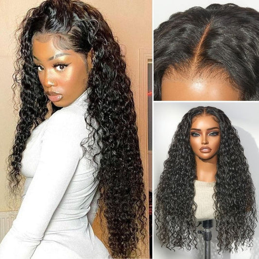 🔥2025 Hot Seller🔥 250% Density Water Wave Glueless Flexi-Fit Drawstring 13x4 Frontal Lace Fluffy Curly Wig Pre-Cut Lace