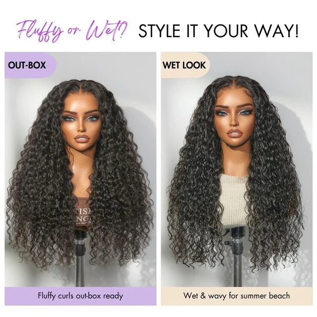 🔥2025 Hot Seller🔥 250% Density Water Wave Glueless Flexi-Fit Drawstring 13x4 Frontal Lace Fluffy Curly Wig Pre-Cut Lace