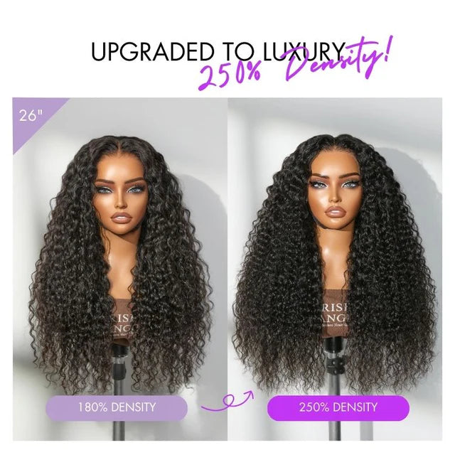 🔥2025 Hot Seller🔥 250% Density Water Wave Glueless Flexi-Fit Drawstring 13x4 Frontal Lace Fluffy Curly Wig Pre-Cut Lace